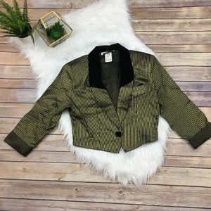 {Vintage} Gold & Black Pinstripe Cropped Jacket